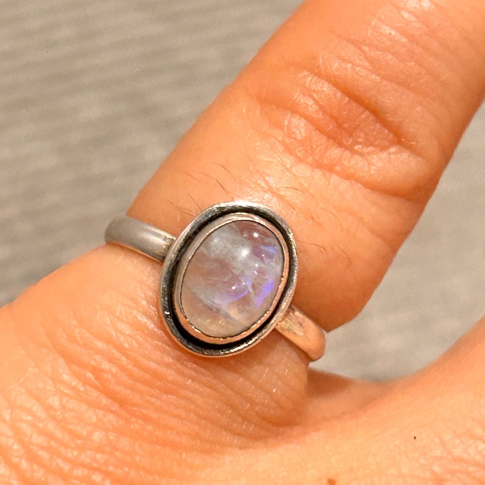 Silver Ring with Iridescent Stone